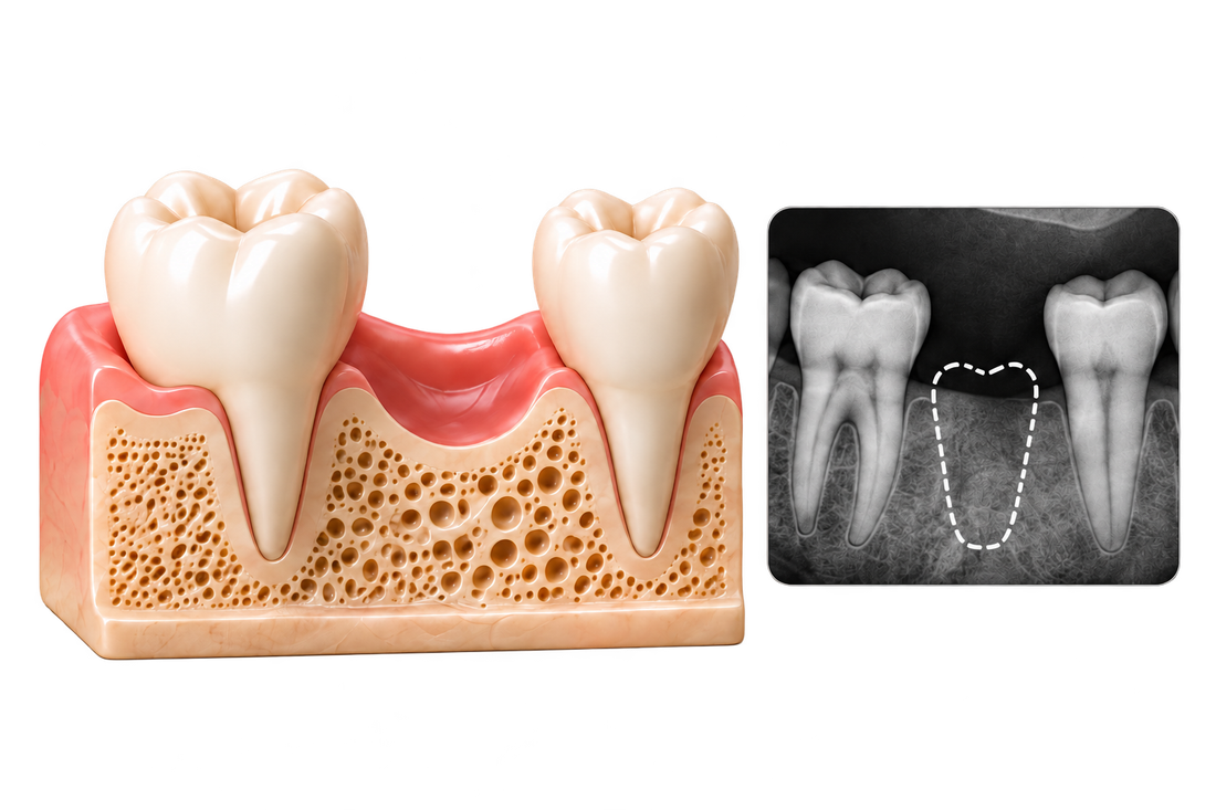 Modelo dental y radiografía de la zona que vamos a valorar